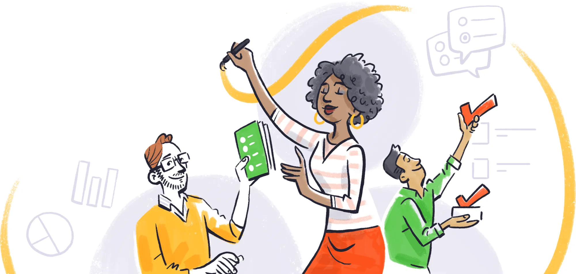 A team collecting survey answers
